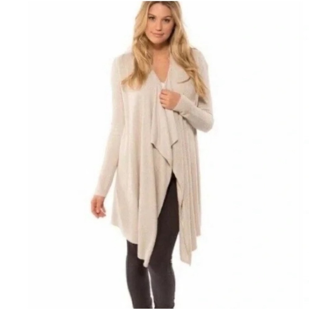 Barefoot Dreams Cozy Chic Lite Island Wrap Draped Cardigan in Taupe, Size S/M - Picture 6 of 10